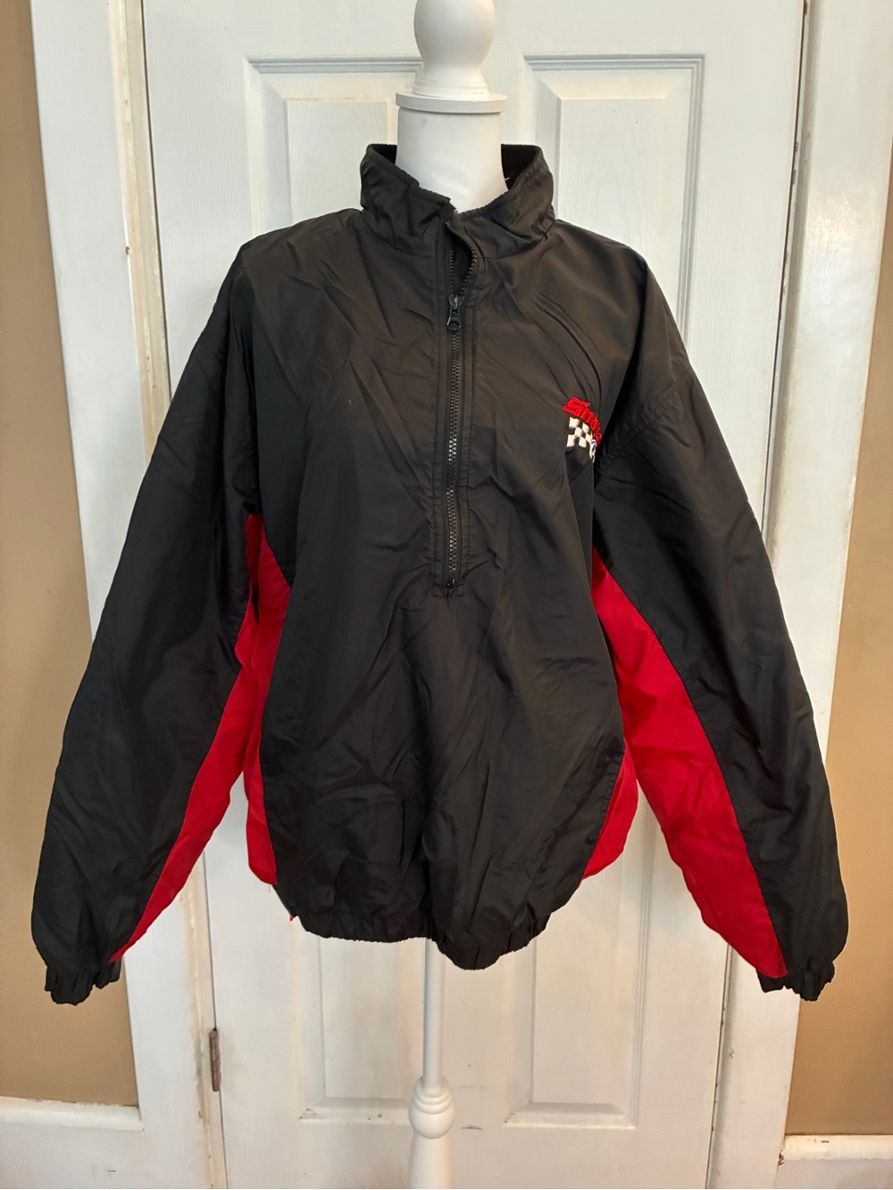 Vtg Snap-on Racing Jacket Pullover 1/2 Zip Windbreaker Men's Size L Black/Red